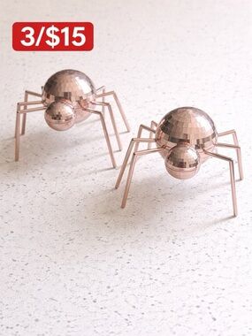 Rose Gold Disco Ball Spider Set 2 Glam Whimsical Home Decor